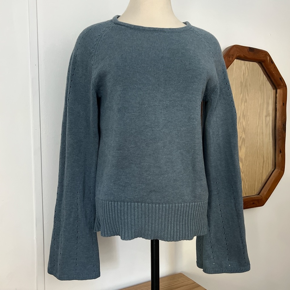 Sundance Cotton and Merino Wool Flare Bell Sleeve Fisherman Sweater